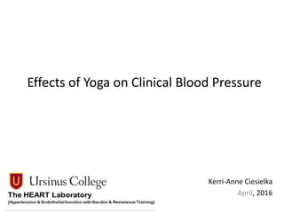 Effects of Yoga on Clinical Blood Pressure
Kerri-Anne Ciesielka
April, 2016
 
