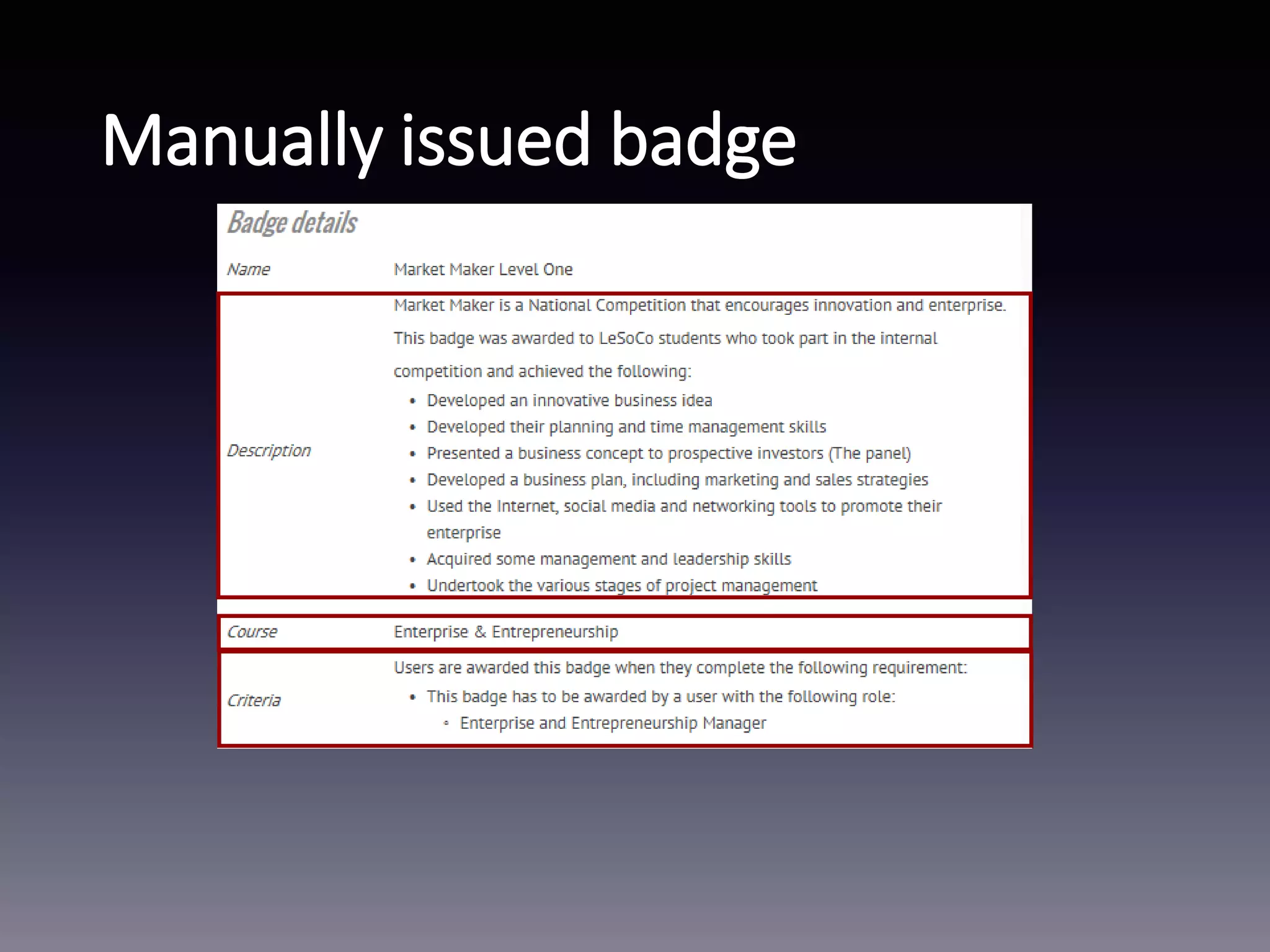 Manually issued badge
 