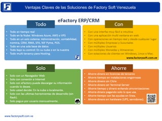 Ventajas Claves de las Soluciones de Factory Soft Venezuela 
www.factorysoft.com.ve 
 