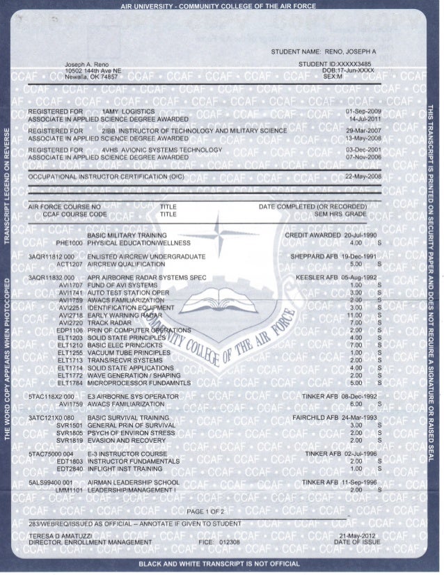 ccaf transcript phone number