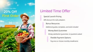Limited Time Offer
Special Launch Pricing
40% discount for early adopters
Bonus Resources
Additional guides, templates, and tools included
Money-Back Guarantee
30-day satisfaction guarantee, no questions asked
Flexible Payment Options
Pay once or choose monthly installments
 