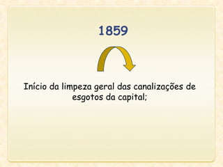 1859
Início da limpeza geral das canalizações de
esgotos da capital;
 