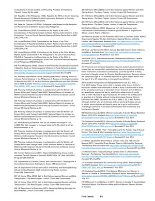 89Plan Canada
in Situations of Armed Conflict and Providing Penalties for Violations
Thereof, House Bill No. 4480.
241	 Republic of the Philippines (1995). Republic Act 7877, or An Act Declaring
Sexual Harassment Unlawful in the Employment, Education orTraining
Environment and for Other Purposes.
242	 Save the Children UK (2006). Philippine Laws Related to the Discipline
and Punishment of Children. Quezon City, Philippines.
243	 United Nations (2009). Committee on the Rights of the Child.
Consideration of Reports Submitted by States Parties under Article 44 of the
Convention:Third and Fourth Periodic Reports of States Parties Due in 2007
(CRC/C/PHL/3-4).
244	 United Nations (2009). Committee on the Rights of the Child.
Consideration of Reports Submitted by States Parties under Article 44 of the
Convention:Third and Fourth Periodic Reports of States Parties Due in 2007
(CRC/C/PHL/3-4).
245	 United Nations (2009). Committee on the Rights of the Child. Written
Replies by the Government of the Philippines to the List of Issues (CRC/C/
PHL/Q/3-4) Prepared by the Committee on the Rights of the Child in
Connection with the Consideration of theThird and Fourth Periodic Reports
of the Philippines (CRC/C/PHL/3-4).
246	 Plan Philippines (2009). Toward a Child-Friendly Education Environment:
A Baseline Study on Violence against Children in Public Schools. Available
from http://plan-international.org/learnwithoutfear/files/philippines-toward-a-
child-friendly-education-environment-english Accessed 25 July 2012.
247	Amnesty International (2009). Breaking the Silence, Seeking Justice in
Intimate Partner Violence in the Philippines: A Review on the Implementation
of Republic Act 9262, Or the Anti-Violence against Women and their Children
Act of 2004. Available from http://www.amnesty.org.ph/publications/pdfs/
Phils_WOOC_VAW_report_final.pdf Accessed 10 August 2012.
248	 Planning Institute of Jamaica in collaboration with the Ministry of
Foreign Affairs and ForeignTrade (2009). National Report of Jamaica on
Millennium Development Goals for the UN Economic and Social Council
Annual Ministerial Review, p. 29.
249	 Planning Institute of Jamaica in collaboration with the Ministry of
Foreign Affairs and ForeignTrade (2009). National Report of Jamaica on
Millennium Development Goals for the UN Economic and Social Council
Annual Ministerial Review, p. 33.
250	 Planning Institute of Jamaica in collaboration with the Ministry of
Foreign Affairs and ForeignTrade (2009). National Report of Jamaica on
Millennium Development Goals for the UN Economic and Social Council
Annual Ministerial Review, p. 15.
251	While funding to the MOE has not yet reached the target of 15%,
in 2009-10 it had managed to increase funds by 12.6%, which is still an
accomplishment (p.14).
252	 Planning Institute of Jamaica in collaboration with the Ministry of
Foreign Affairs and ForeignTrade. (2009). National Report of Jamaica on
Millennium Development Goals for the UN Economic and Social Council
Annual Ministerial Review, p. 14.
253	 Planning Institute of Jamaica in collaboration with the Ministry of
Foreign Affairs and ForeignTrade. (2009). National Report of Jamaica on
Millennium Development Goals for the UN Economic and Social Council
Annual Ministerial Review, p. 14.
254	 Human Rights Council (2011). Report of the Working Group on the
Universal Periodic Review of Jamaica. A/HRC/16/14. 16th
Sess. 04/01/2011.
Paragraphs 99.26-99.29.
255	 Department for Children, School, and Families (2007). Staying Safe: A
Consultation Document. Nottingham, Crown HM Government.
256	 UK Department for Education (2012). Preventing andTackling Bullying:
Advice for HeadTeachers, Staff and Governing Bodies. London,
Crown HM Government.
257	 UK Home Office (2012). Call to End Violence against Women and Girls:
Taking Action –The Next Chapter. London, Crown HM Government.
258	 UK Home Office (2012). Call to End Violence against Women and Girls:
Taking Action –The Next Chapter. London, Crown HM Government.
259	 UK Department for Education (2011). Reducing Bullying Amongst the
Most Affected. London: Crown HM Government.
260	 UK Home Office (2012). Call to End Violence against Women and Girls:
Taking Action –The Next Chapter. London: Crown HM Government.
261	 UK Home Office (2012). Call to End Violence against Women and Girls:
Taking Action –The Next Chapter. London: Crown HM Government.
262	 UK Home Office (2012). Call to End Violence against Women and Girls:
Taking Action –The Next Chapter. London, Crown HM Government.
263	 Rights of Women (2010). Measuring Up? UK Compliance with
International Commitments on Violence against Women in England and
Wales. London, Rights of Women.
264	 National Society for the Prevention of Cruelty to Children (2009). NSPCC
Response toTogether We Can End Violence Against Women and Girls.
London, HM Government. Available from http://www.nspcc.org.uk/inform/
policyandpublicaffairs/consultations/2009/togetherwecanendviolence_
wdf66015.pdf Accessed 13 August 2012.
265	Trust Law Women Poll (2012). Canada Best G20 Country to be a Woman,
India Worst. Available from http://www.trust.org/trustlaw/news/special-
coverage/g20women/ Accessed 27 July 2012.
266	 UNDP (2011). International Human Development Indicators: Canada.
Available from http://hdrstats.undp.org/en/countries/profiles/CAN.html
Accessed 27 July 2012.
267	 Provincial and territorial legislation requires students to attend school
unless they are excused (for example where they are receiving satisfactory
home instruction). Education is compulsory up to the age of 16 in every
province in Canada, except for Ontario, New Brunswick and Nunavut, where
the compulsory age is 18. Students also have a right to attend school until
the age of 18 or 21, depending on the specific jurisdiction.
268	 Canada’s Immigration and Refugee Protection Act, S.C. 2001, c.
27, s. 30(2) states: “Every minor child in Canada, other than a child of a
temporary resident not authorized to work or study, is authorized to study
at the pre-school, primary or secondary level.” However, only in Ontario
is it specifically against the law for a school to refuse to admit a child
who is under 18 years of age only because the child or the child’s parent
or guardian is in Canada without immigration status. Source: Ontario
Education Act (1990). Education Act, R.S.O. 1990, C. E2, s. 49.1. Further,
although children who are in Canada without permanent status can go
to school, some children will have to pay a fee to go to public school,
and refugee claimants must obtain authorization from Citizenship and
Immigration Canada.
269	 Statistics Canada (2012). Women in Canada: A Gender-Based Statistical
Report (2010-2011). Available from http://www.statcan.gc.ca/pub/89-
503-x/2010001/article/11542-eng.htm#a2 Accessed 27 July 2012.
270	 Statistics Canada (2012). Women in Canada: A Gender-Based Statistical
Report (2010-2011). Available from http://www.statcan.gc.ca/pub/89-
503-x/2010001/article/11542-eng.htm#a2 Accessed 27 July 2012.
271	Abraham, C. (2010). ‘Part 1: Failing Boys and the Powder Keg of Sexual
Politics’.The Globe  Mail. Available from http://www.theglobeandmail.
com/news/national/time-to-lead/part-1-failing-boys-and-the-powder-keg-of-
sexual-politics/article4081751/?page=all Accessed 27 July 2012.
272	When adjusted for these factors, Canada ranks only 12th. Source:
Reuters (2011). ‘Inequality Drags Canada Down in UN Livability Rankings’.
The National Post. Available from http://news.nationalpost.com/2011/11/02/
inequality-drags-canada-down-in-un-livability-rankings/ Accessed 27 July 2012.
273	 Reuters (2011). ‘Inequality Drags Canada Down in UN Livability
Rankings’.The National Post. Available from http://news.nationalpost.
com/2011/11/02/inequality-drags-canada-down-in-un-livability-rankings/
Accessed 27 July 2012.
274	 Canadian Association for Community Living (2010). National Report
Card 2010. Available from http://www.cacl.ca/sites/default/files/REPORT_
CARD_2010_ENG_web.pdf Accessed 27 July 2012.
275	 Statistics Canada (2012). First Nations, Metis and Inuit Women in
Women in Canada: A Gender-Based Statistical Report. Available from http://
www.statcan.gc.ca/pub/89-503-x/2010001/article/11442-eng.pdf Accessed 27
July 2012.
276	 O’Donnell, V. and Wallace, S. (2011). Women in Canada: A Gender-Based
Statistical Report: First Nations, Metis and Inuit Women. Ottawa, Minister
of Industry.
 