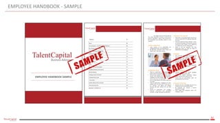 32
EMPLOYEE HANDBOOK - SAMPLE
EMPLOYEE HANDBOOK SAMPLE
Welcome 07
About Hayat Telecommunications 08
Our Employees – Core Standards of Behavior 09
Recruitmentand Selection 12
Salary, Allowances and Benefits 13
Health Care Providers Network 14
PerformanceReview 16
Training and Development 17
Working Hours 18
Leave 19
Resignation and Termination 21
Employee Relations (Grievance) 22
Whistle blowing 23
Employee Code of Conduct 25
Employee Dress Code 30
IT Use Policy 32
Health, Safety and Environment 37
InformationSecurity 39
Appendix 1: Penalties List 46
 