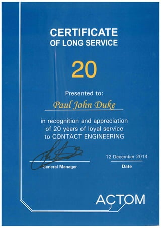 20 yr Long service