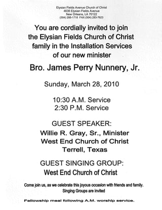 E F C C  Minister  James  Perry  Nunnery  Jr  Installation 032810