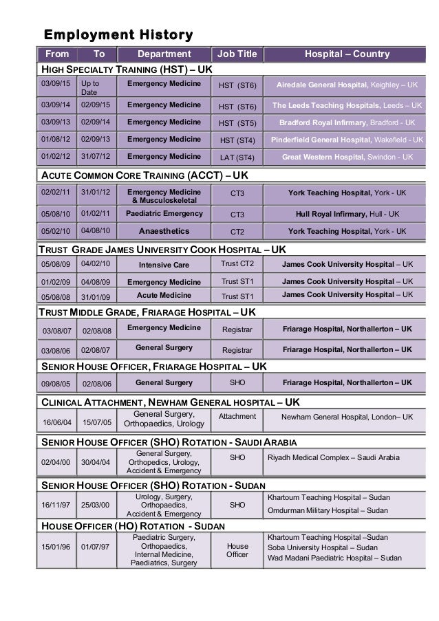 employment history employment history