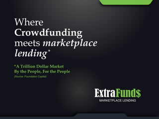(Source: Foundation Capital)
*A Trillion Dollar Market
By the People, For the People
Where
Crowdfunding
meets marketplace
lending
 