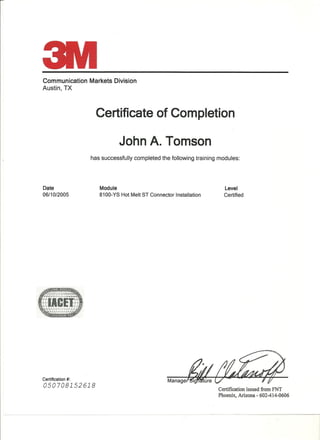 3M Certificate of Completion 6 10 05