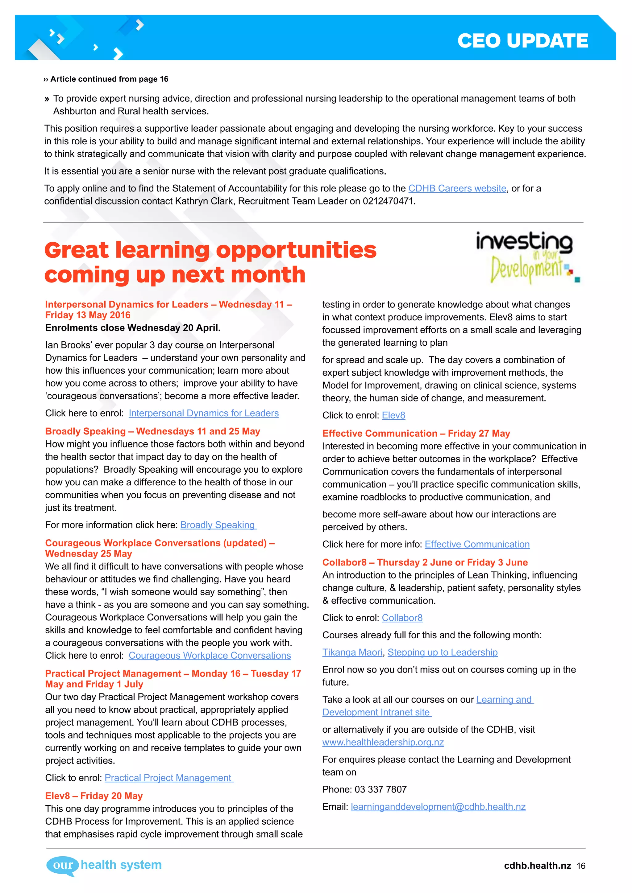 Canterbury DHB CEO Update Monday 18 April 2016 | PDF