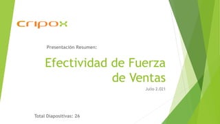 Efectividad de Fuerza
de Ventas
Julio 2.021
Total Diapositivas: 26
Presentación Resumen:
 
