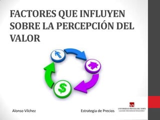 FACTORES QUE INFLUYEN
SOBRE LA PERCEPCIÓN DEL
VALOR




Alonso Vílchez   Estrategia de Precios
 