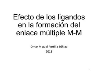 Efecto de los ligandos
en la formación del
enlace múltiple M-M
Omar Miguel Portilla Zúñiga
2013

1

 