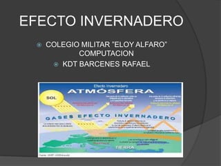 EFECTO INVERNADERO
    COLEGIO MILITAR ”ELOY ALFARO”
            COMPUTACION
       KDT BARCENES RAFAEL
 