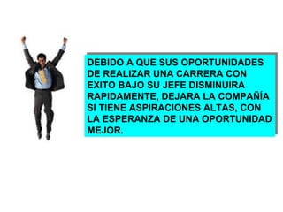 DEBIDO A QUE SUS OPORTUNIDADES DE REALIZAR UNA CARRERA CON EXITO BAJO SU JEFE DISMINUIRA RAPIDAMENTE, DEJARA LA COMPAÑÍA SI TIENE ASPIRACIONES ALTAS, CON LA ESPERANZA DE UNA OPORTUNIDAD MEJOR. 