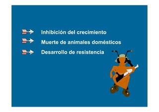 Inhibición del crecimiento
Muerte de animales domésticos
Desarrollo de resistencia
 