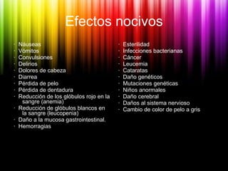 Efectos nocivos <ul><li>·  Náuseas  </li></ul><ul><li>·  Vómitos  </li></ul><ul><li>·  Convulsiones  </li></ul><ul><li>·  ...