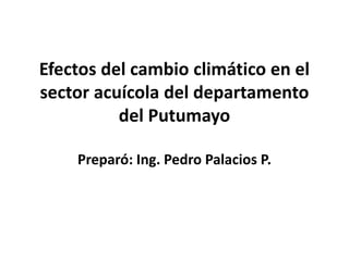 Efectos del cambio climático en el
sector acuícola del departamento
del Putumayo
Preparó: Ing. Pedro Palacios P.
 