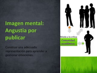 Imagen mental:
Angustia por
publicar                         Miedo a la crítica
                                  Comunidad
                                  académica
Construir una adecuada
representación para aprender a
gestionar emociones.
 