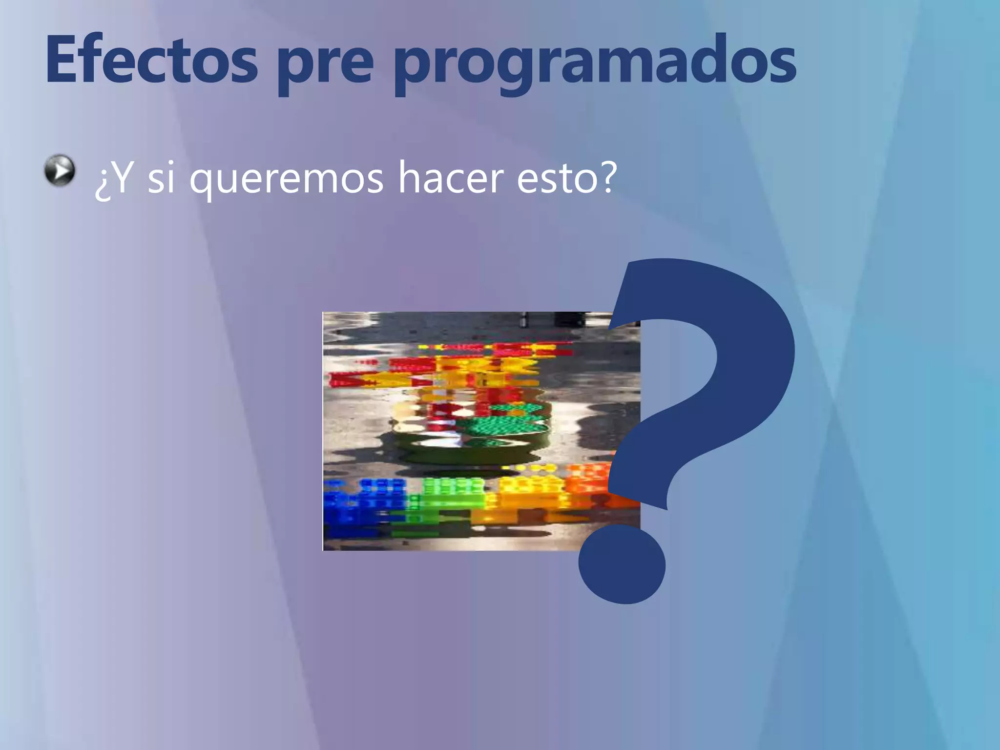 Efectos pre programadosDropShadowEffectds = new DropShadowEffect();ds.BlurRadius = 10;ds.ShadowDepth = 15;ImageToDropShadow.Effect = ds;