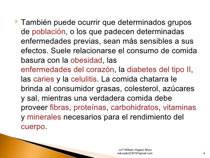 Efectos nocivos de la comida chatarra Efectos nocivos de la comida chatarra