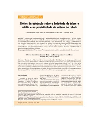 Efeitos da adubação sobre a incidência de tripes e míldio e na produtividade da cultura da cebola