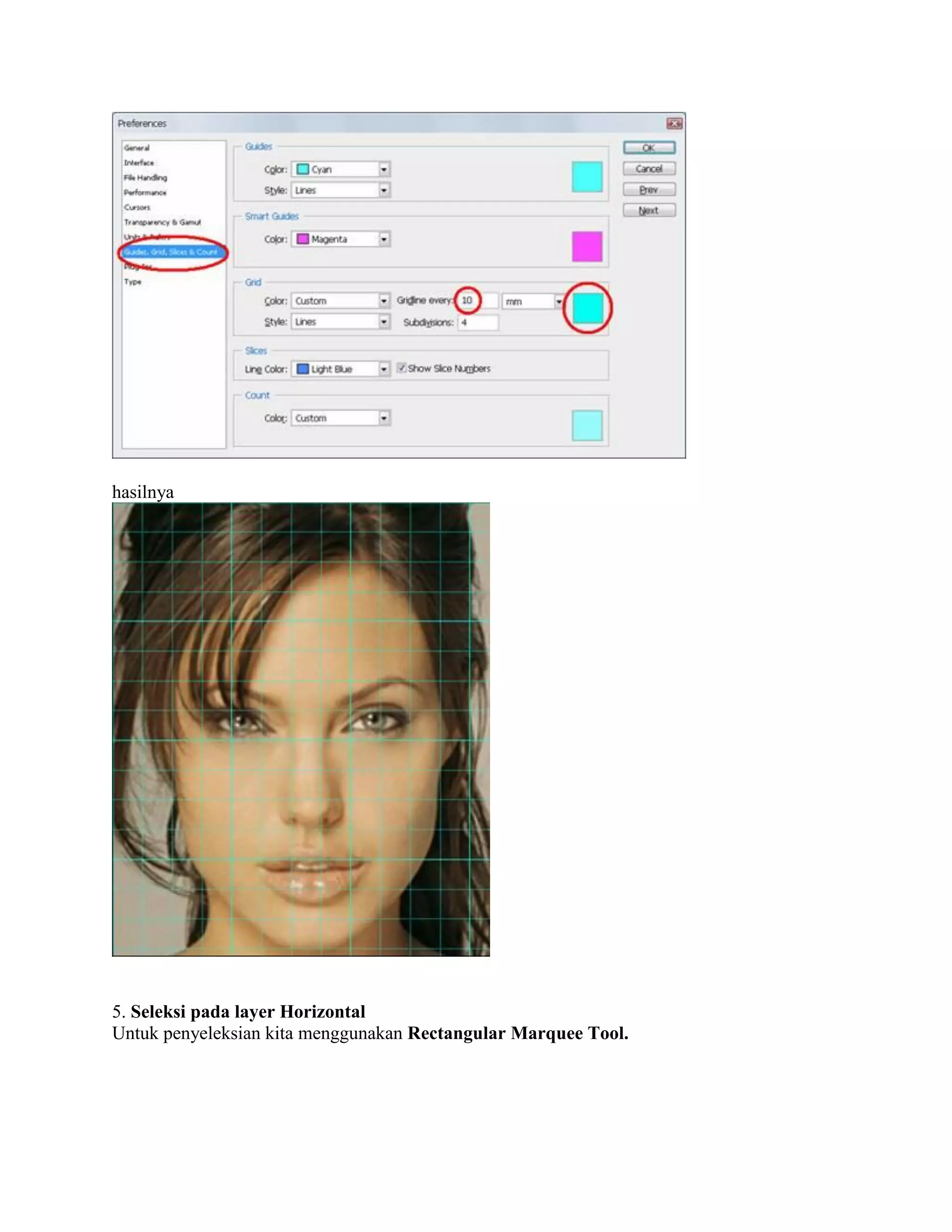 hasilnya
5. Seleksi pada layer Horizontal
Untuk penyeleksian kita menggunakan Rectangular Marquee Tool.
 
