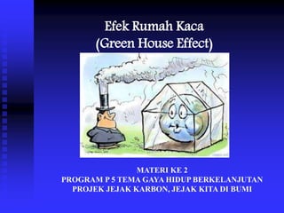 Efek Rumah Kaca
(Green House Effect)
MATERI KE 2
PROGRAM P 5 TEMA GAYA HIDUP BERKELANJUTAN
PROJEK JEJAK KARBON, JEJAK KITA DI BUMI
 