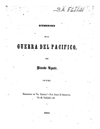 Ricardo Ugarte, Efemérides de la Guerra del Pacifico. 1881.