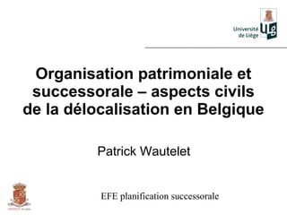 Organisation patrimoniale et
 successorale – aspects civils
de la délocalisation en Belgique

         Patrick Wautelet


          EFE planification successorale
 
