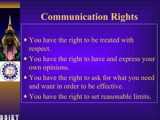 Communication Rights <ul><li>You have the right to be treated with respect. </li></ul><ul><li>You have the right to have a...