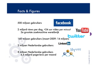 Facts & Figures


500 miljoen gebruikers

2 miljard views per dag, +24 uur video per minuut
   2e grootste zoekmachine wer...