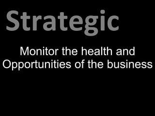 Strategic Monitor the health and Opportunities of the business 