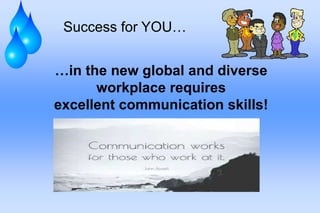 …in the new global and diverse
workplace requires
excellent communication skills!
Success for YOU…
 