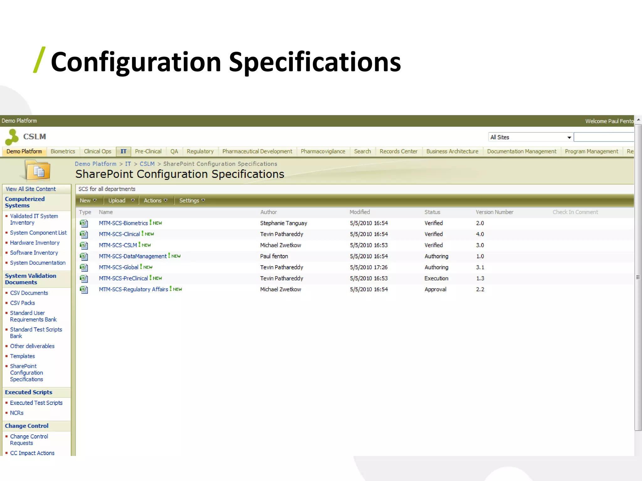 / Configuration Specifications
 