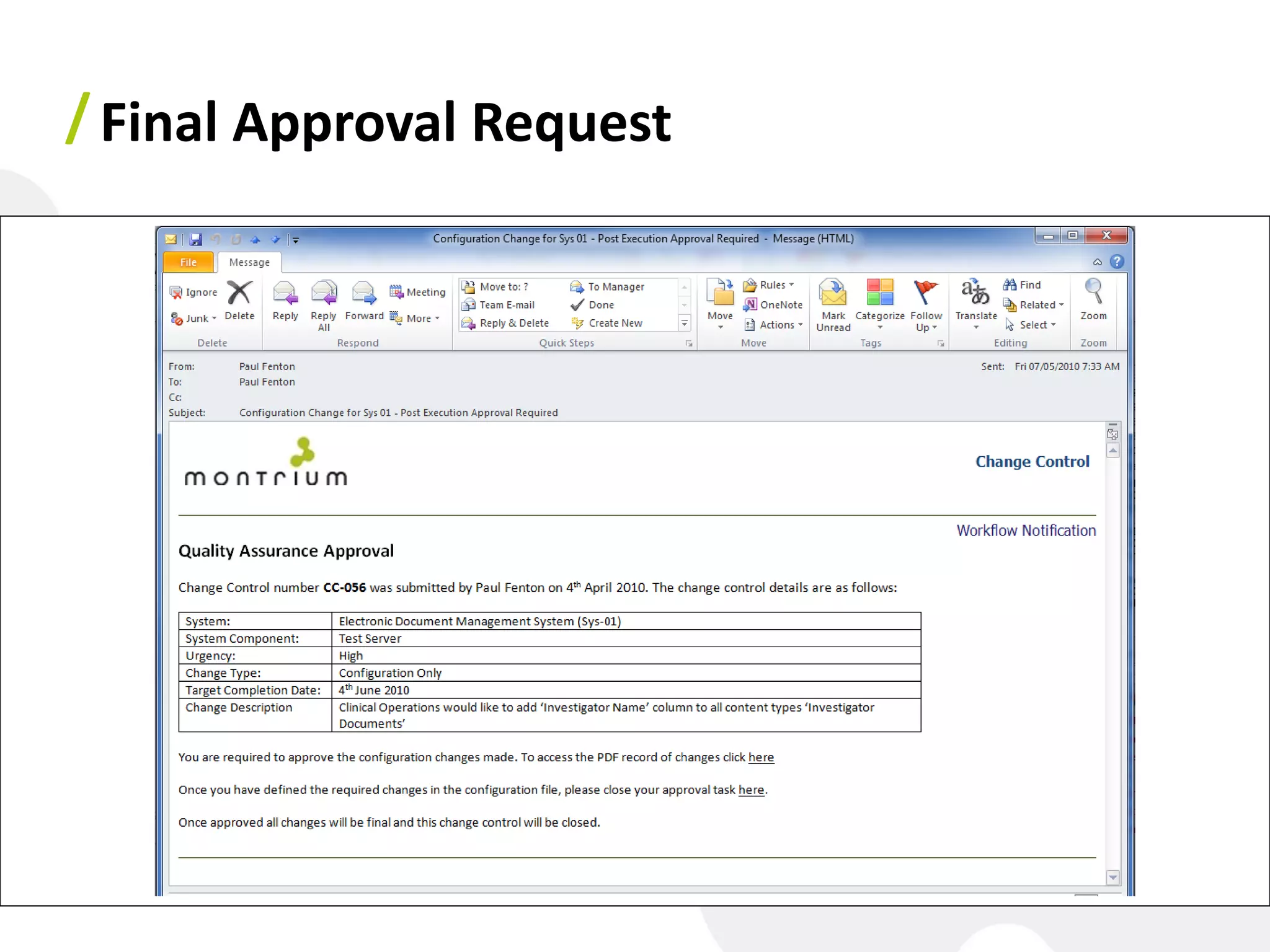/ Final Approval Request
 