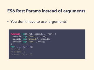 Destructuring assignment
• Function params like "named-params"
• Options object param
function draw(x, y, {width = 320, he...