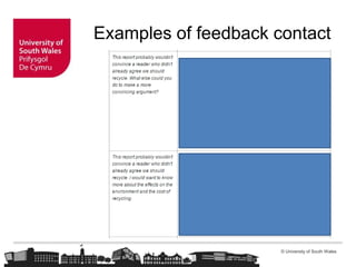 © University of South Wales
Examples of feedback contact
 