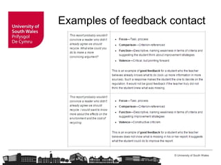 © University of South Wales
Examples of feedback contact
 