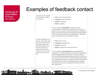© University of South Wales
Examples of feedback contact
 