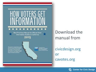 Download the
manual from
civicdesign.org
or
cavotes.org
 