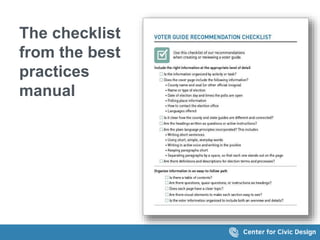 The checklist
from the best
practices
manual
 