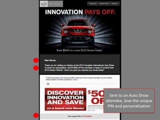 Sent to an Auto Show
attendee, love the unique
 PIN and personalization
 