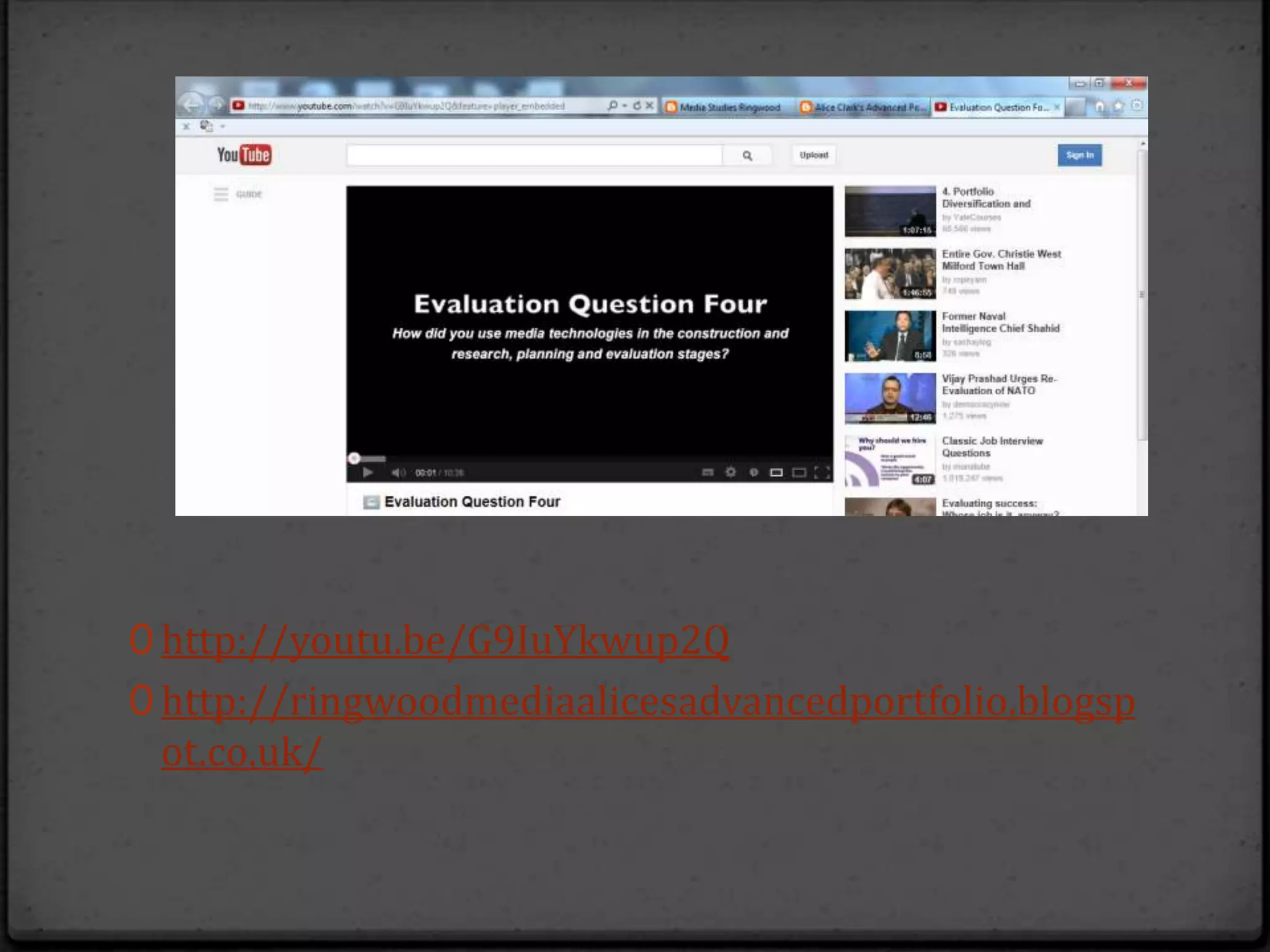 0 http://youtu.be/G9IuYkwup2Q
0 http://ringwoodmediaalicesadvancedportfolio.blogsp
 ot.co.uk/
 