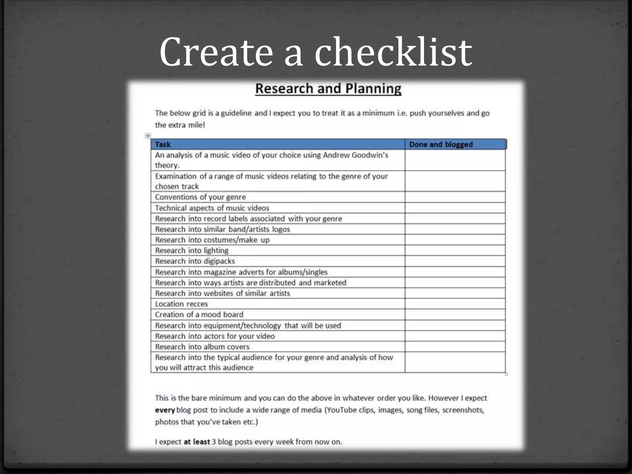 Create a checklist
 