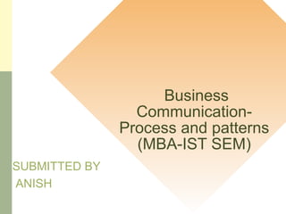 Business
Communication-
Process and patterns
(MBA-IST SEM)
SUBMITTED BY
ANISH
 