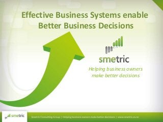 Helping business owners
make better decisions
Effective Business Systems enable
Better Business Decisions
 
