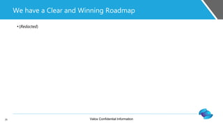 26
We have a Clear and Winning Roadmap
Velox Confidential Information
•(Redacted)
 