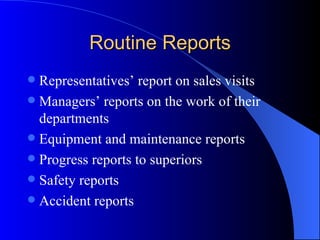 Business Reports List down the Type of Reports TASK 