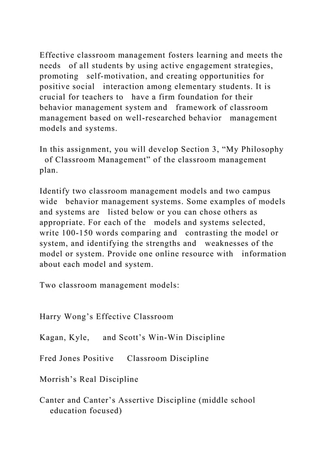 Effective classroom management fosters learning and meets the needs .docx